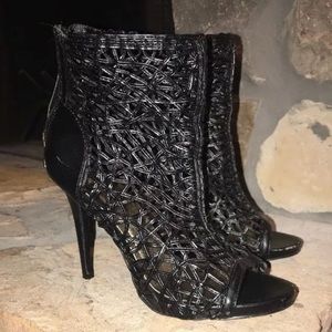 Nasty Gal Caged Black Ankle Booties Open Toed Sz 8